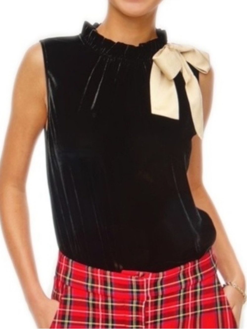 J.Crew Velvet Sleeveless Top With Bow Size XS